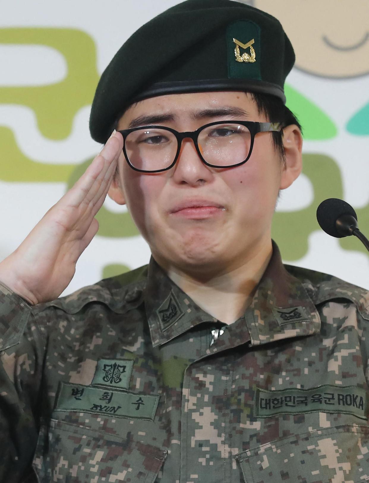 <p>File: Late Byun Hee-soo in January 2020 at a press conference in Seoul. The transgender soldier was found dead on 3 March 2021</p> (YONHAP/AFP via Getty Images)