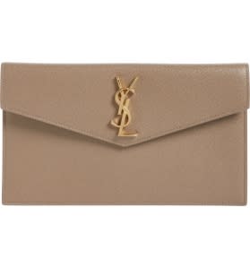 Saint Laurent Uptown Envelope Leather Clutch Bag - Neutrals