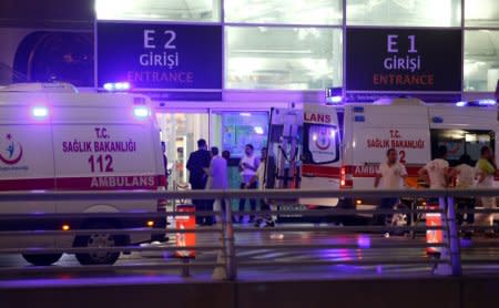 FILE PHOTO: Ambulance cars arrive at Turkey's largest airport, Istanbul Ataturk, Turkey, following a blast June 28, 2016.  REUTERS/Osman Orsal/File Photo