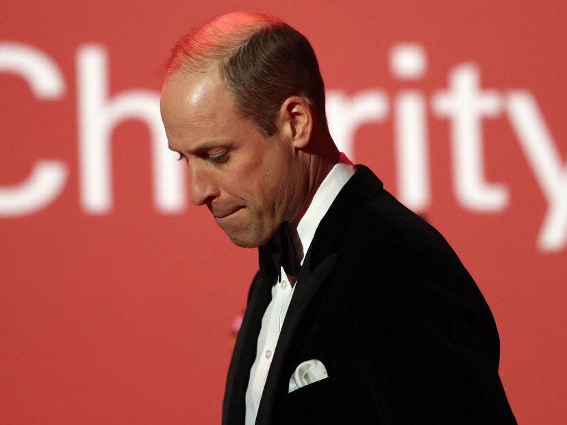 Prince William leaves the stage after delivering a speech during the London's Air Ambulance Charity Gala Dinner on February 7.