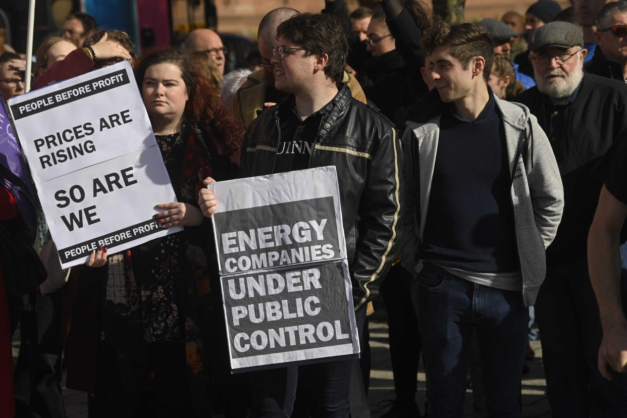 Rally at Belfast City Hall to protest against rising energy bills 