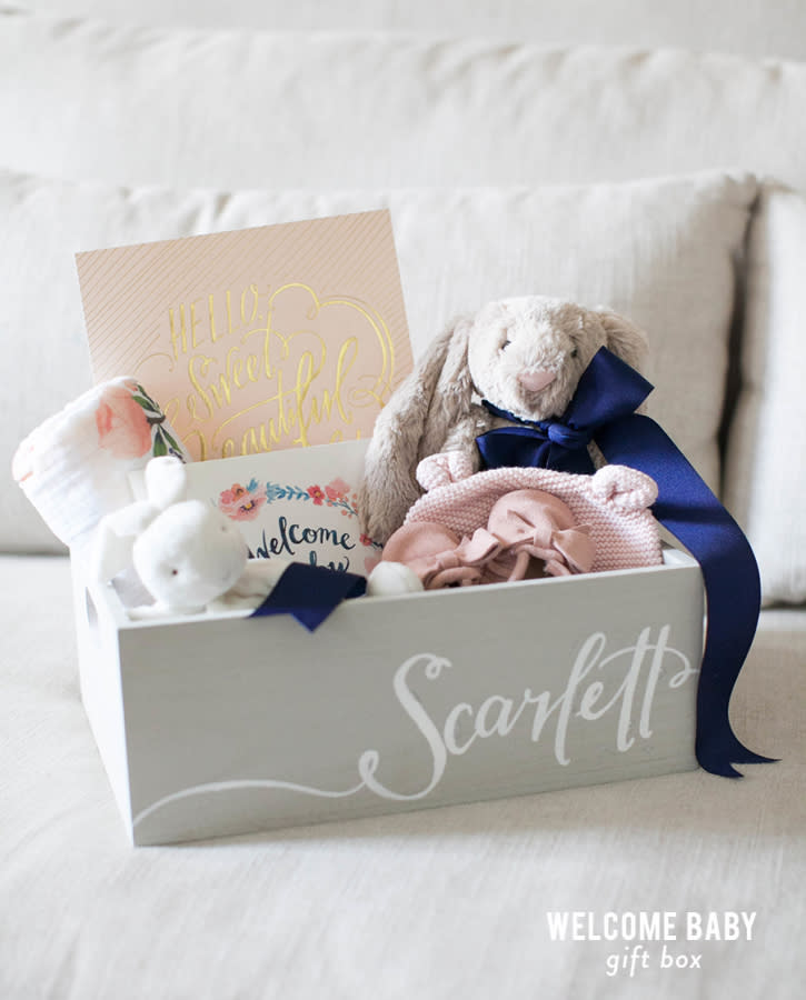 For those celebrating a baby’s first Christmas you can put together a super cute box.