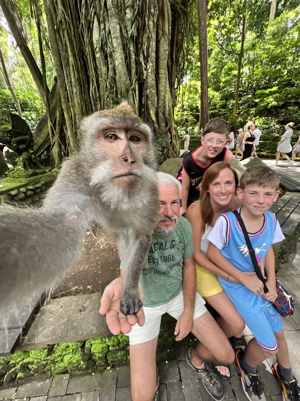 Lisa Tennant, husband Peter and sons Kaiden and Theo in Bali. (Supplied)