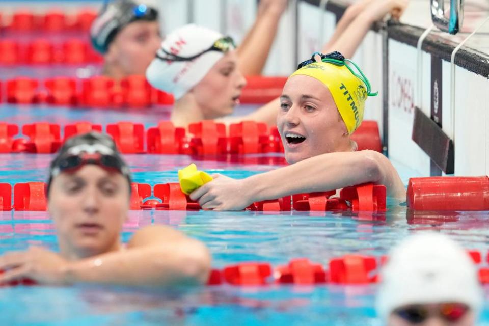 Ariarne Titmus of Australia and Katie Ledecky of the United States after the final.