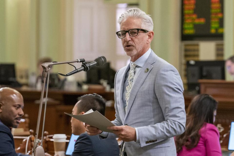 Assemblymember Josh Lowenthal speaks inside the California Capitol