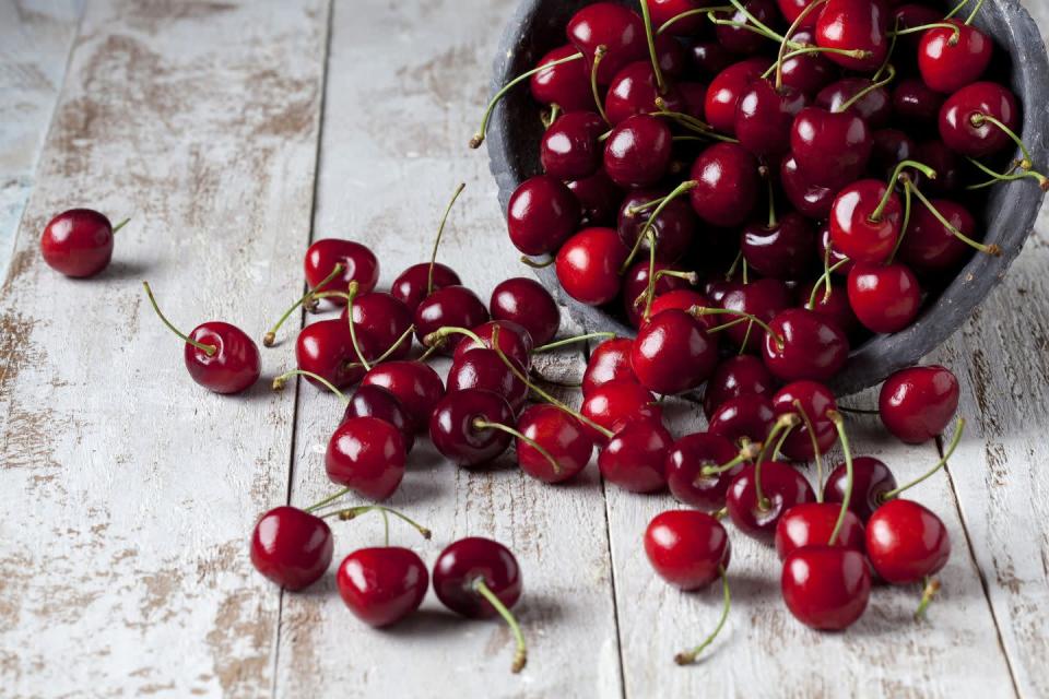 <p><a href="https://www.prevention.com/food-nutrition/healthy-eating/a19731186/benefits-of-cherries/" rel="nofollow noopener" target="_blank" data-ylk="slk:Tart cherries" class="link rapid-noclick-resp">Tart cherries</a> contain anti-inflammatory compounds that boost your brain health, ease stress, and help you fall asleep faster. </p>