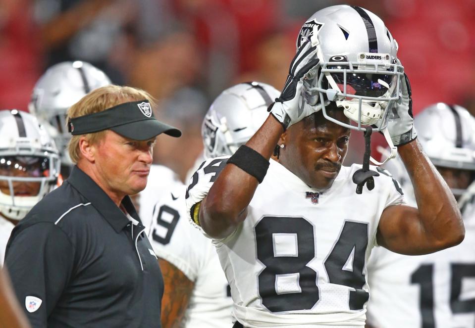 Jon Gruden, left, may come to regret the Antonio Brown debacle more than anyone in the Raiders organization. (Reuters)