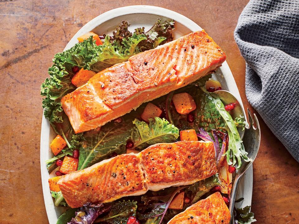 Crispy Salmon Salad With Roasted Butternut Squash