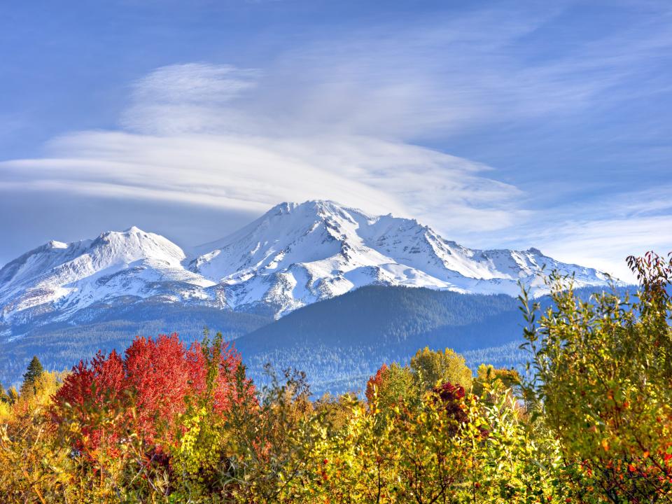 Snow capped Mt. Shasta, California.