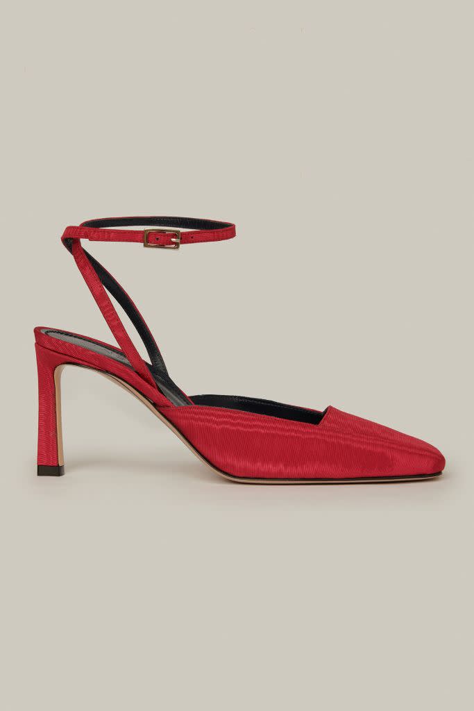 Iindaco’s moiré silk ankle-strap pump. - Credit: Courtesy of Iindaco