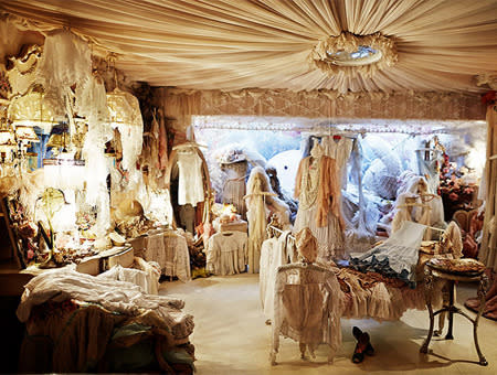 Virginia Bates luxe London vintage store was outfitted like an old French boudoir (her boutique closed late in 2013, after Selby's visit).