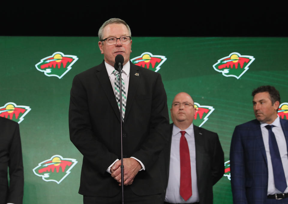 DALLAS, TX - JUNE 22:  Paul Fenton of the Minnesota Wild attends the first round of the 2018 NHL Draft at American Airlines Center on June 22, 2018 in Dallas, Texas.  (Photo by Bruce Bennett/Getty Images)