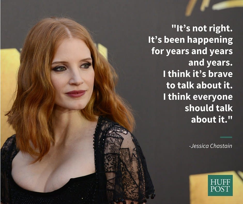 Jessica Chastain spoke out in support of Jennifer Lawrence's essay on the wage gap in a 2015 interview with <a href="http://variety.com/2015/film/news/jennifer-lawrence-pay-gap-jessica-chastain-1201618672/" target="_blank">Variety</a>. "There&rsquo;s no excuse," Chastain said. "There&rsquo;s no reason why [Jennifer Lawrence] should be doing a film with other actors and get paid less than her male costars. It's completely unfair."&nbsp;<br /><br />In an&nbsp;October 2015 interview with <a href="http://www.huffingtonpost.com/entry/jessica-chastain-the-martian-wage-gap_us_56214dc3e4b02f6a900c44cf">The Huffington Post</a>, Chastain added that she's experienced the gender wage gap herself. "Someone wrote an article once that said I made a certain amount of money for &lsquo;The Martian.&rsquo;...&nbsp;I made less than a quarter of that in reality, so there is a huge wage gap in the industry," she said.<br /><br /><i>Head over to <a href="http://variety.com/2015/film/news/jennifer-lawrence-pay-gap-jessica-chastain-1201618672/" target="_blank">Variety</a> to read the rest of Chastain's interview.</i>