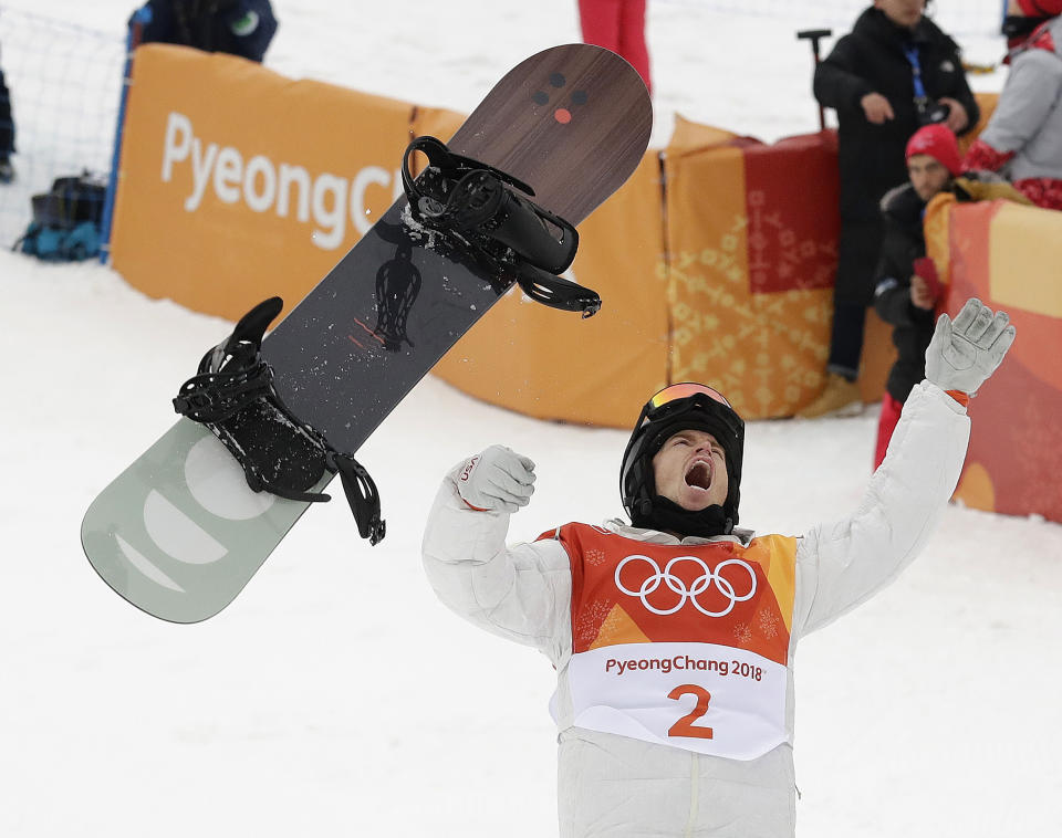 FILE - Shaun White, of the United States, celebrates winning gold after his run during the men's halfpipe finals at Phoenix Snow Park at the 2018 Winter Olympics in Pyeongchang, South Korea, Feb. 14, 2018. A key part in the first episode of the documentary series “Shaun White: The Last Run” zeroes in on the exact moment White decided to try to make a living out of snowboarding instead of trying to make friends. The four-part series documenting White's life and career starts Thursday, July 6, 2023, on MAX. (AP Photo/Gregory Bull, File)