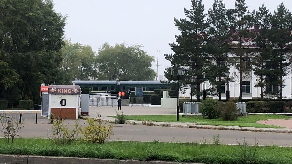 The private train of North Korea's leader Kim Jong Un is seen at the railway station in Komsomolsk-on-Amur in the Russian Far East on September 15. - AP