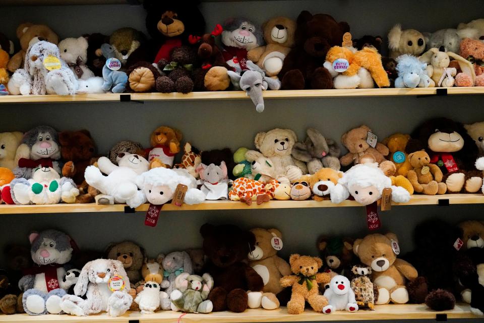 Stuffed animals are seen on shelves at the Georgia Center for Child Advocacy. Savannah tends to see a spike in human trafficking of children around the St. Patrick's Day holiday.