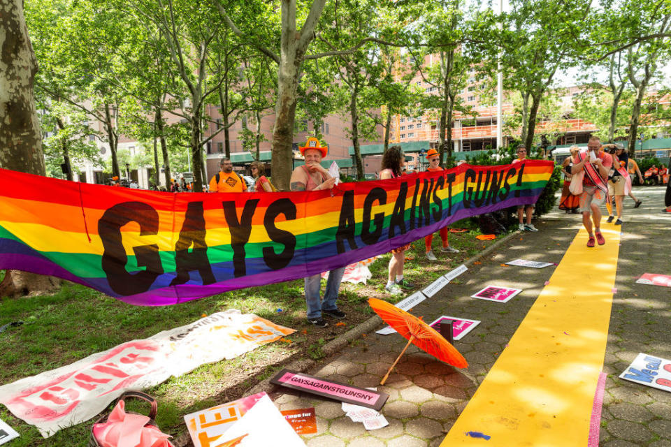 Members of Sing Out Louise group attend the Youth Over Guns march across the Brooklyn Bridge