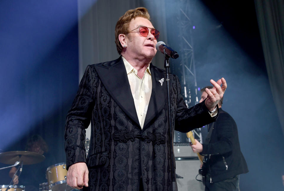 WEST HOLLYWOOD, CALIFORNIA - FEBRUARY 09: Elton John performs onstage at the 28th Annual Elton John AIDS Foundation Academy Awards Viewing Party sponsored by IMDb, Neuro Drinks and Walmart on February 09, 2020 in West Hollywood, California. (Photo by Michael Kovac/Getty Images for EJAF)