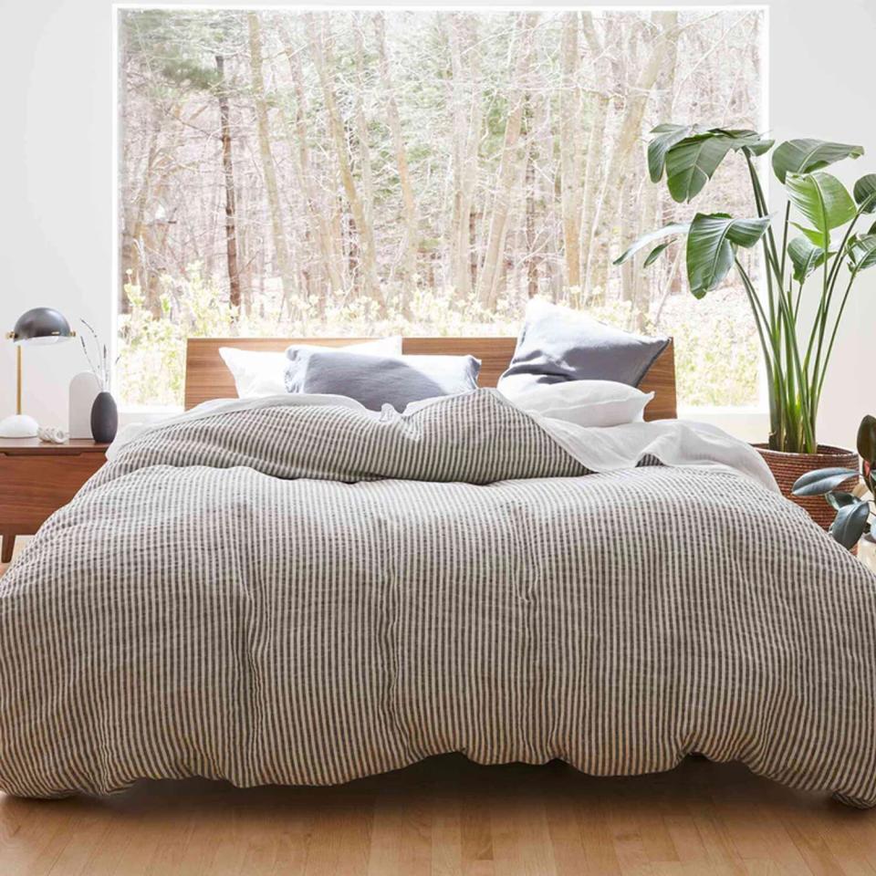 Linen Duvet Cover - Charcoal Chambray and White Stripe