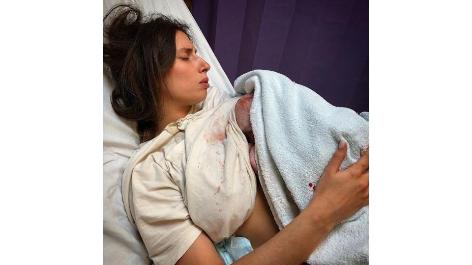 Stacey Solomon in hospital with her newborn son Rex