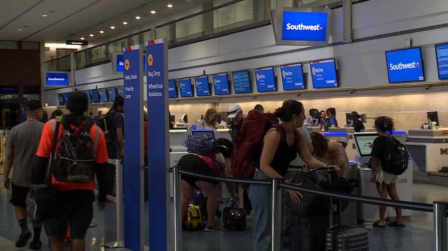 The Southwest Airlines check-in counter at Harry Reid International Airport (LAS) Thursday afternoon. (KLAS)