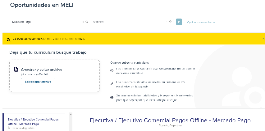 Para conocer las vacantes de Mercado Pago, bastará con ingresar al sitio oficial de MELI