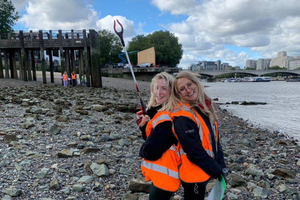 Flora Blathwayt at a community beach clean on the banks of the Thames (Flora Blathwayt)