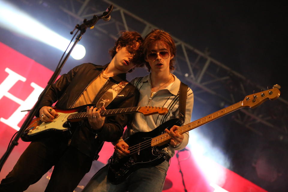 STRADBALLY, IRELAND - AUGUST 31: Elijah Hewson and Robert Keating of Inhaler performs on stage during Electric Picnic Music Festival 2019 at Stradbally Hall Estate on August 31, 2019 in Stradbally, Ireland. (Photo by Debbie Hickey/Getty Images)