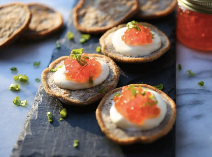 Buckwheat Blini with Salmon Roe and Crème Frâiche