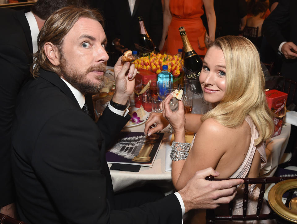 BEVERLY HILLS, CA - JANUARY 06: (L) Dax Shepard and Kristen Bell attend Moet & Chandon at The 76th Annual Golden Globe Awards at The Beverly Hilton Hotel on January 6, 2019 in Beverly Hills, California.  (Photo by Michael Kovac/Getty Images for Moet & Chandon)