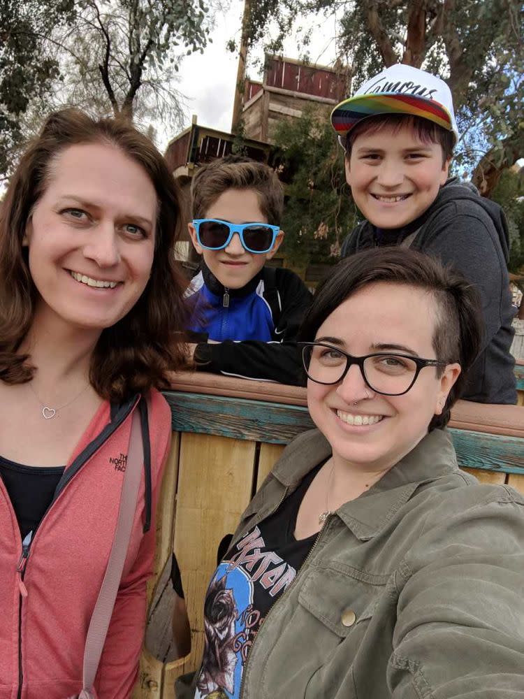 In an inspiring piece on <em>Love What Matters</em>, a mom named Jenni Barrett shared how she came out as gay and her spouse Sarah came out as transgender—to one another and then to their boys. 