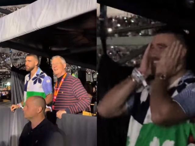 Travis Kelce's sweet reaction to Taylor Swift's shout-out caught on camera