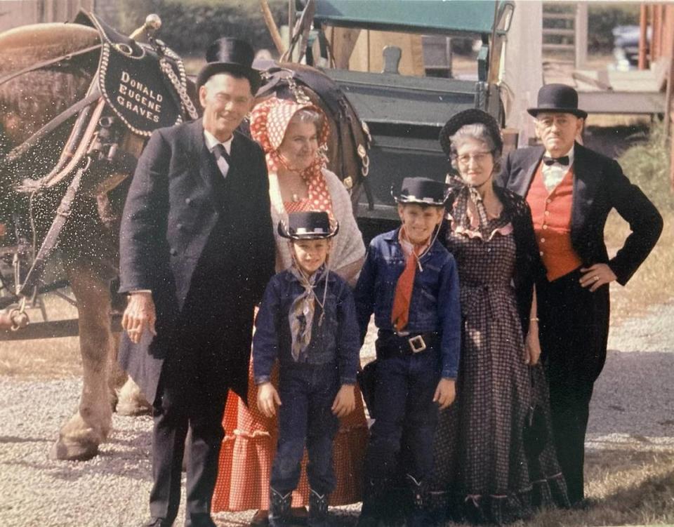 From left, Thomas L. Maxon Sr., Leona Maxon, Tim Maxon, Kevin Maxon and friends, getting ready for the Westport parade in 1964.
