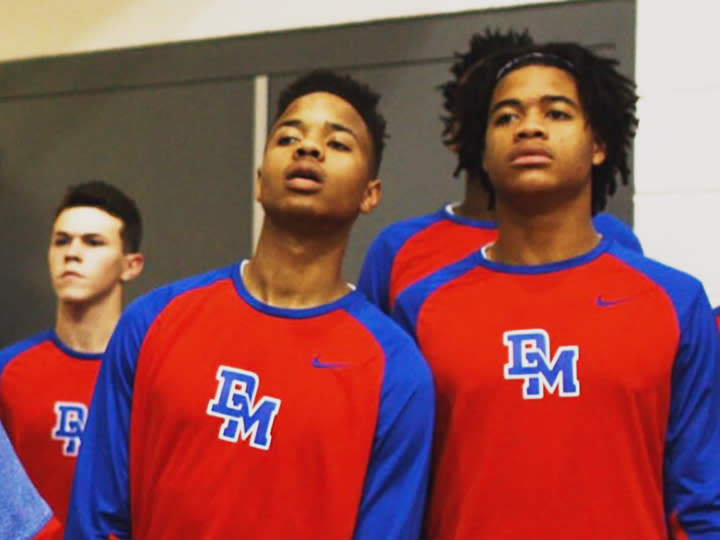 Markelle Fultz and Chase Young look on before a DeMatha Catholic High School basketball game. (Photo credit: Mike Jones)