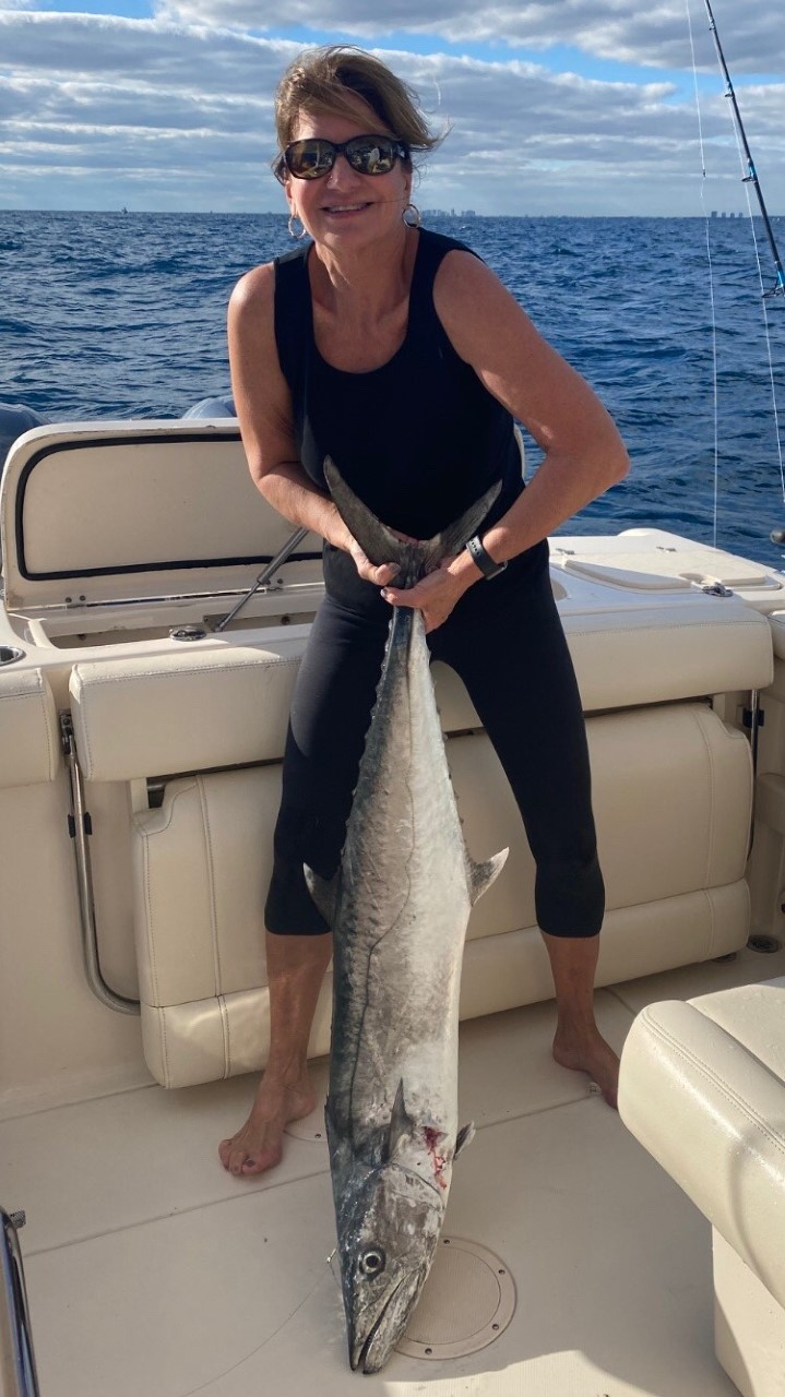 Fishing off of the Juno Pier in approximately 140 feet of water last Saturday, Mary Milmoe caught this impressive king mackerel on a light spinning rod with a live goggle eye on a stinger rig. She said they also caught several kings, mutton snapper and had a sailfish catch and release.