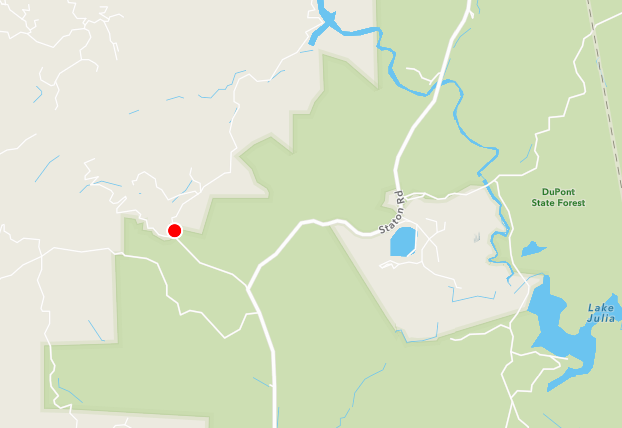 Location of the brush fire at DuPont State Recreational Forest.