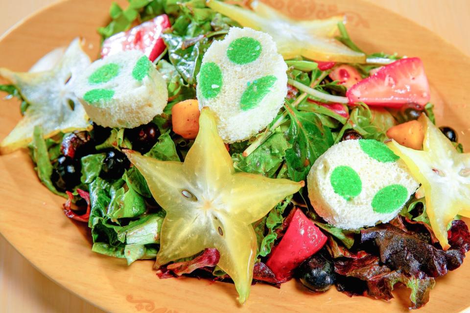 Yoshi's Favorite Fruit and Veggie Salad is on the menu at Toadstool Cafe.