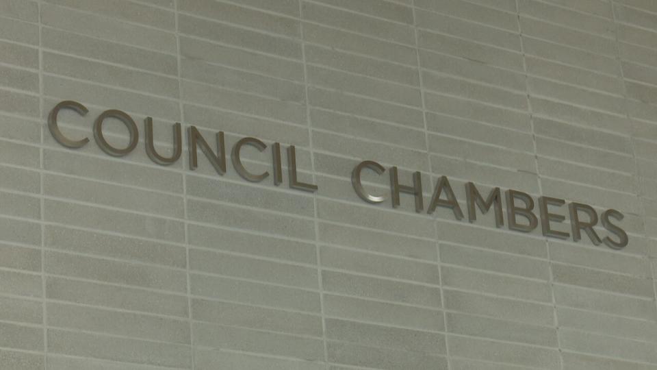 The sign over council chambers at Windsor City Hall on March 18, 2024.