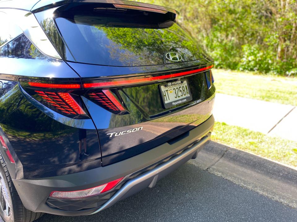 The tailgate of a 2024 Tucson Hybrid SUV.