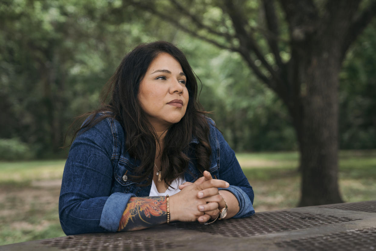 Gaby Zavala, founder of Resource Center Matamoros, at Cullen Park in Houston, on April 28th, 2024. (Todd Spoth/The New York Times)