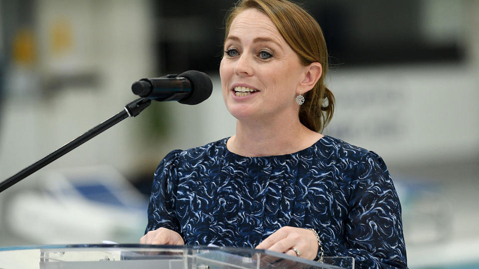 Kate McLoughlin, pictured here speaking to the media in Sydney.