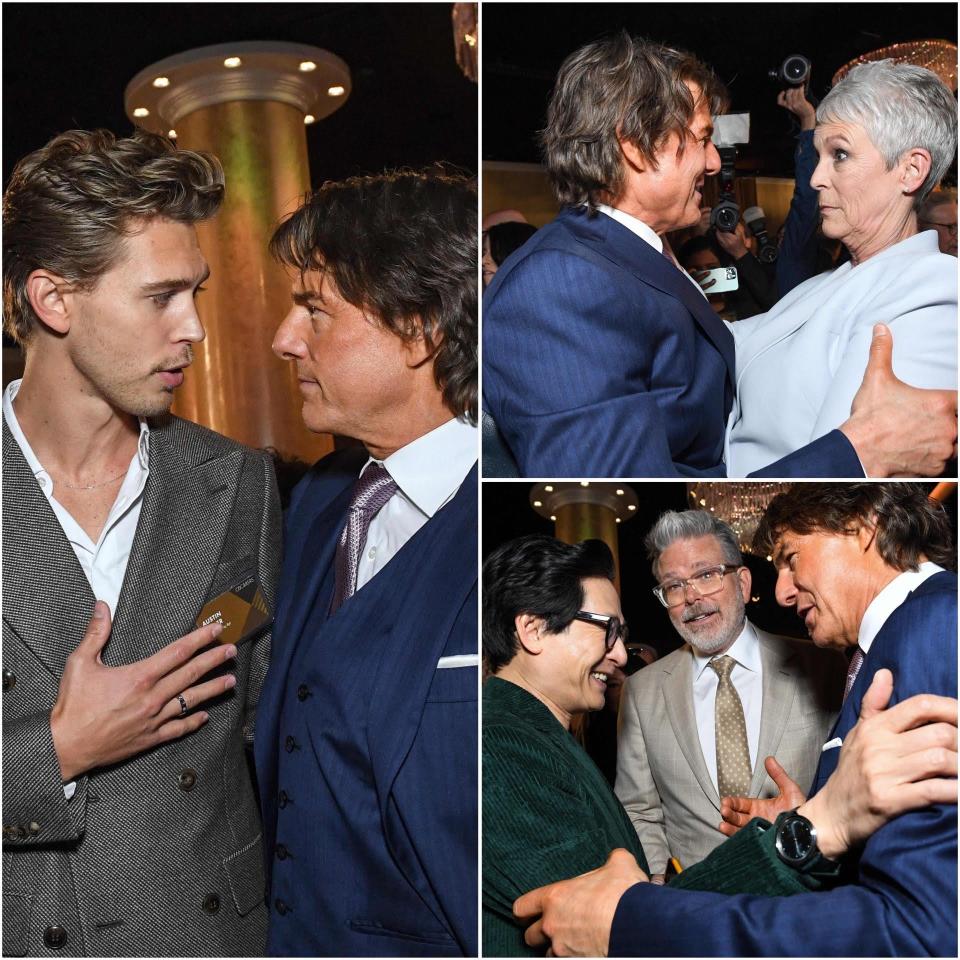 Tom Cruise at the Oscar nominees lunch with Austin Butler (clockwise from left), Jamie Lee Curtis and Ke Huy Quan.