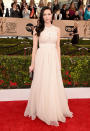 <p>While a risk for a such a pale person to wear a nude-colored gown, Laura Prepon, at the show representing <i>Orange Is the New Black</i>, pulled it off. <i>Photo: Getty Images </i></p>