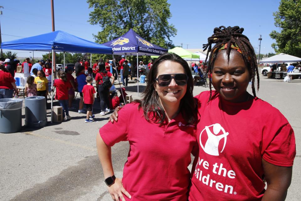 Yaya Aguilera, the state director of Save the Children, and Selece Gathings, the community and family support program manager for Bloomfield Municipal Schools, worked together to plan the mural painting event in Bloomfield on Thursday, June 29.