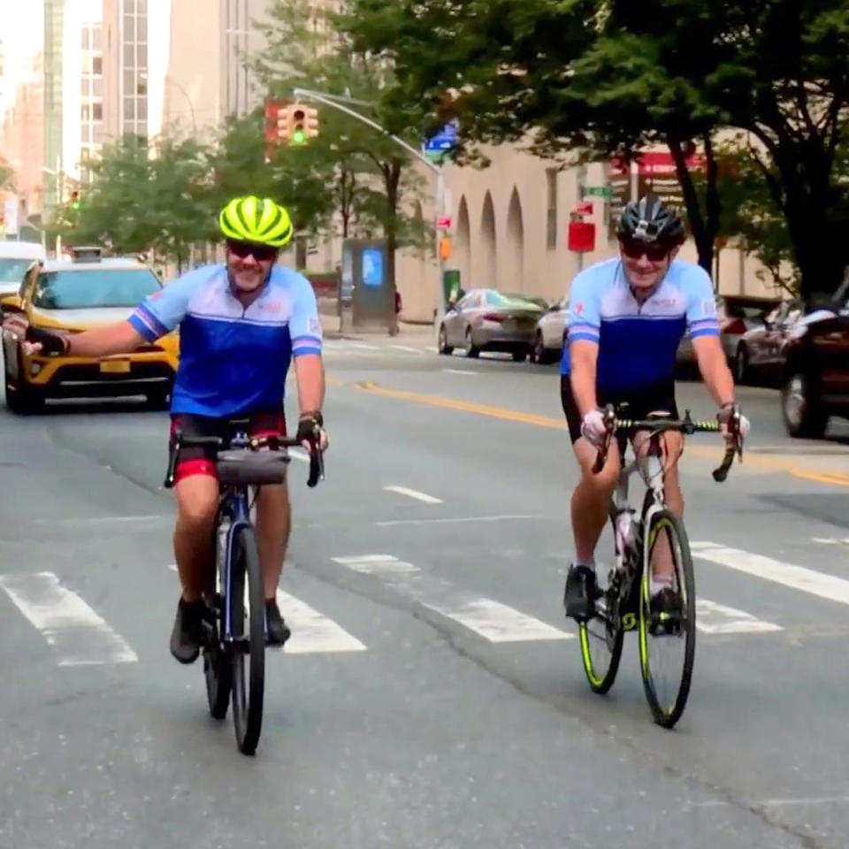 Alec Fraser (right) and friend Jamie Meehan have ridden across the country for nearly 70 days to raise money for research of rare cancers in honor of Fraser's son Julian, who died at 20 from osteosarcoma. (TODAY)