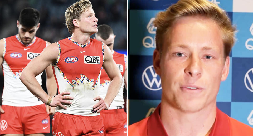 Isaac Heeney with Sydney Swans teammates.