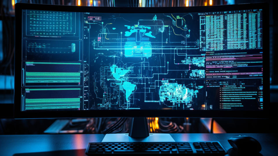 A closeup of a computer monitor displaying a complex software interface used in data protection services.