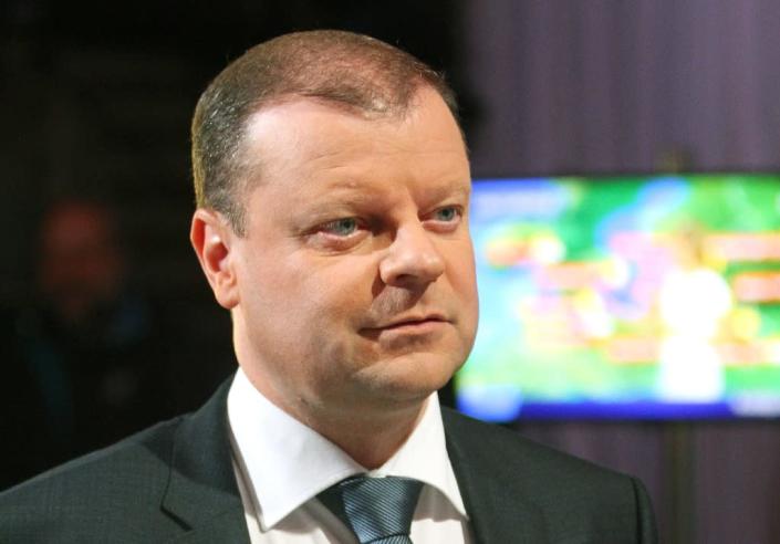 "We will forge a rational coalition government and we'll chose people who want to bring about changes," Saulius Skvernelis, a popular former national police chief who ran as the LPGU's candidate for prime minister said on national TV (AFP Photo/Petras Malukas)