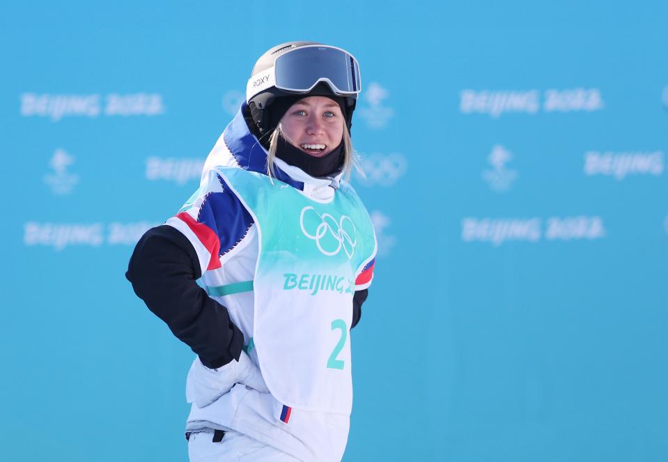 Tess Ledeux of Team France reacts during the Women's Freestyle Skiing Freeski Big Air Final (Getty Images)