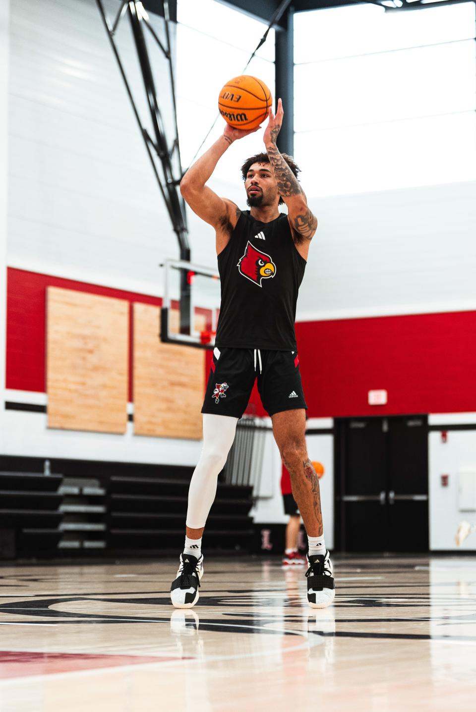 J'Vonne Hadley shoots during a Louisville summer basketball practice at Planet Fitness Kueber Center.  Hadley joined the Cardinals through the NCAA transfer portal after spending the past two seasons at Colorado.